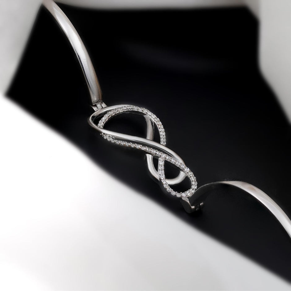 Infinity Twist Design CZ 925 Sterling Silver Bracelet for Women
