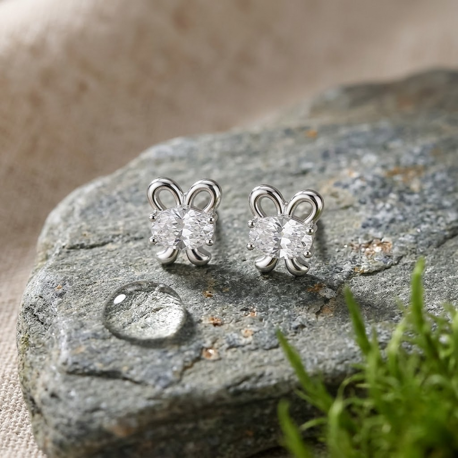 Butterfly CZ Diamond Design 925 Sterling Silver Stud Earrings for Women