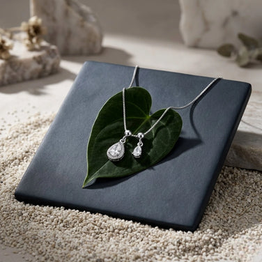 Rose Gold Teardrop CZ 925 Sterling Silver Pendant Chain for Women