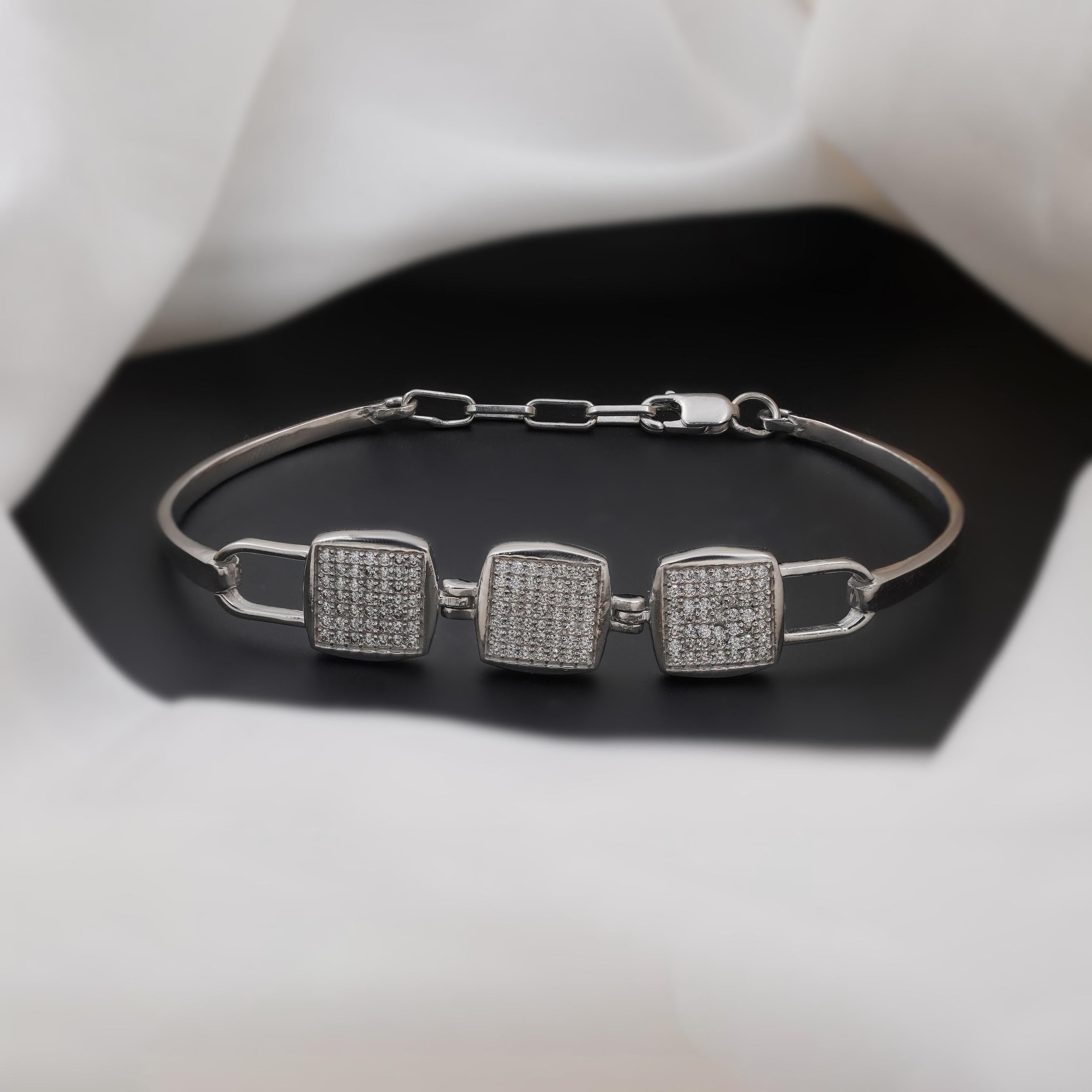 Triple Square Design CZ 925 Sterling Silver Bracelet for Women