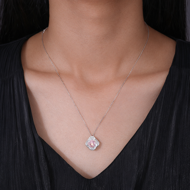 Radiant Blossom Pink Diamond 925 Sterling Silver Pendant Chain for Women