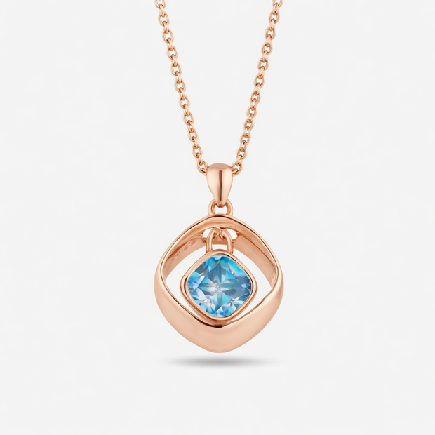 Blush Sky Cushion Diamond 925 Sterling Silver Rose Gold Pendant for Women