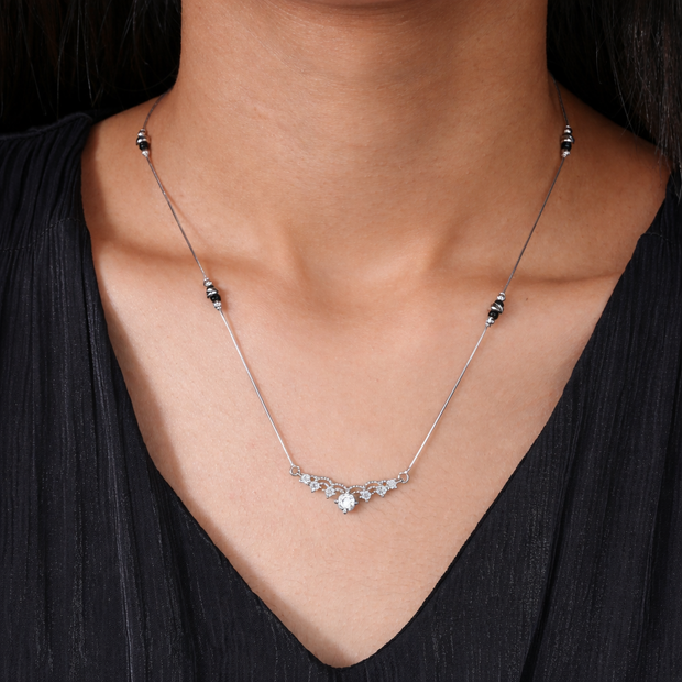 Curved White Stone 925 Sterling Silver Mangalsutra for Women