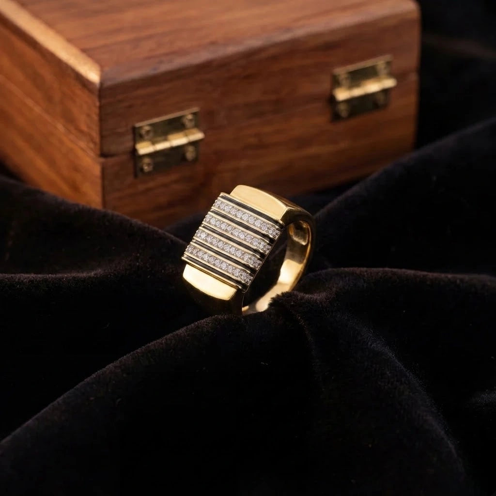 Premium Gold-Tone Ring with CZ Lines