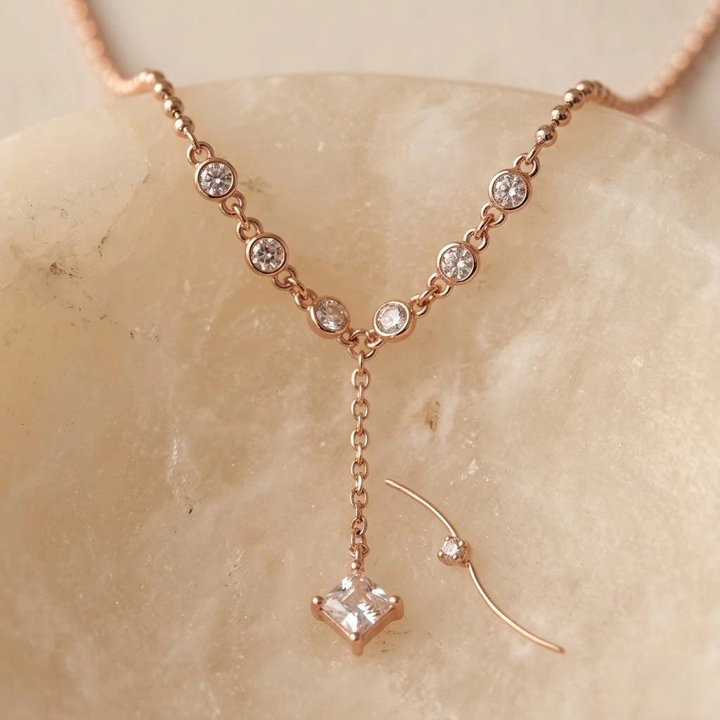Rose Gold Drop CZ 925 Sterling Silver Chain Pendant for Women