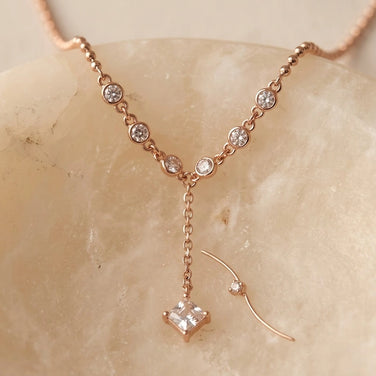 Rose Gold Drop CZ 925 Sterling Silver Chain Pendant for Women