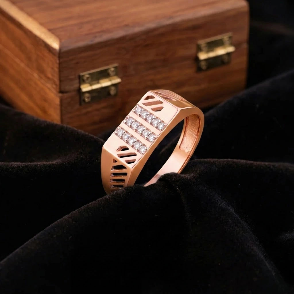 Bold Luxe Diamond CZ Rose Gold Plated 925 Sterling Silver Ring for Men