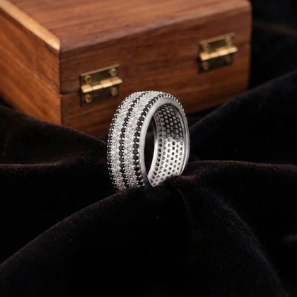 925 Sterling Silver Men’s Ring with Black CZ Lines