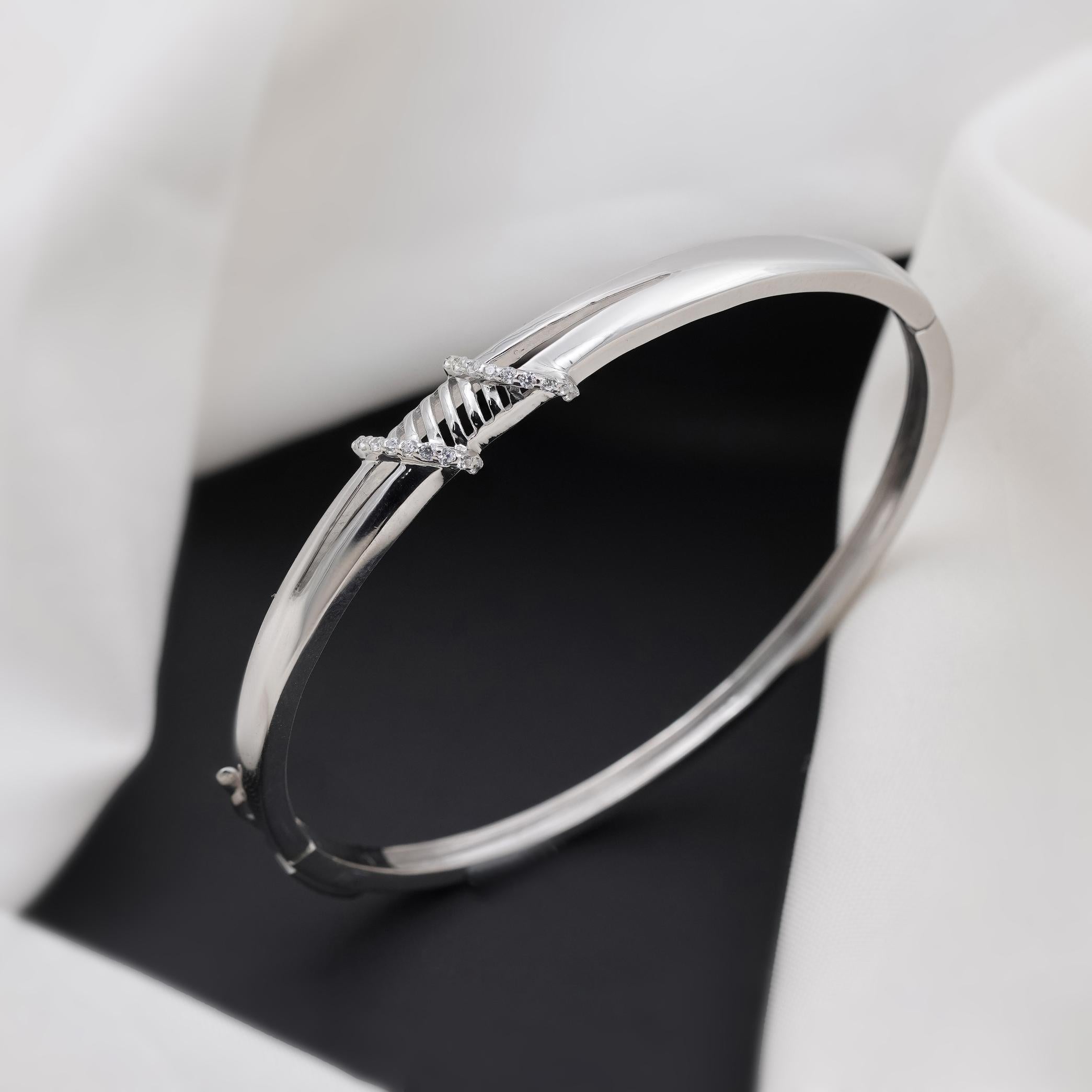 Twisted Spark CZ 925 Sterling Silver Bracelet for Women