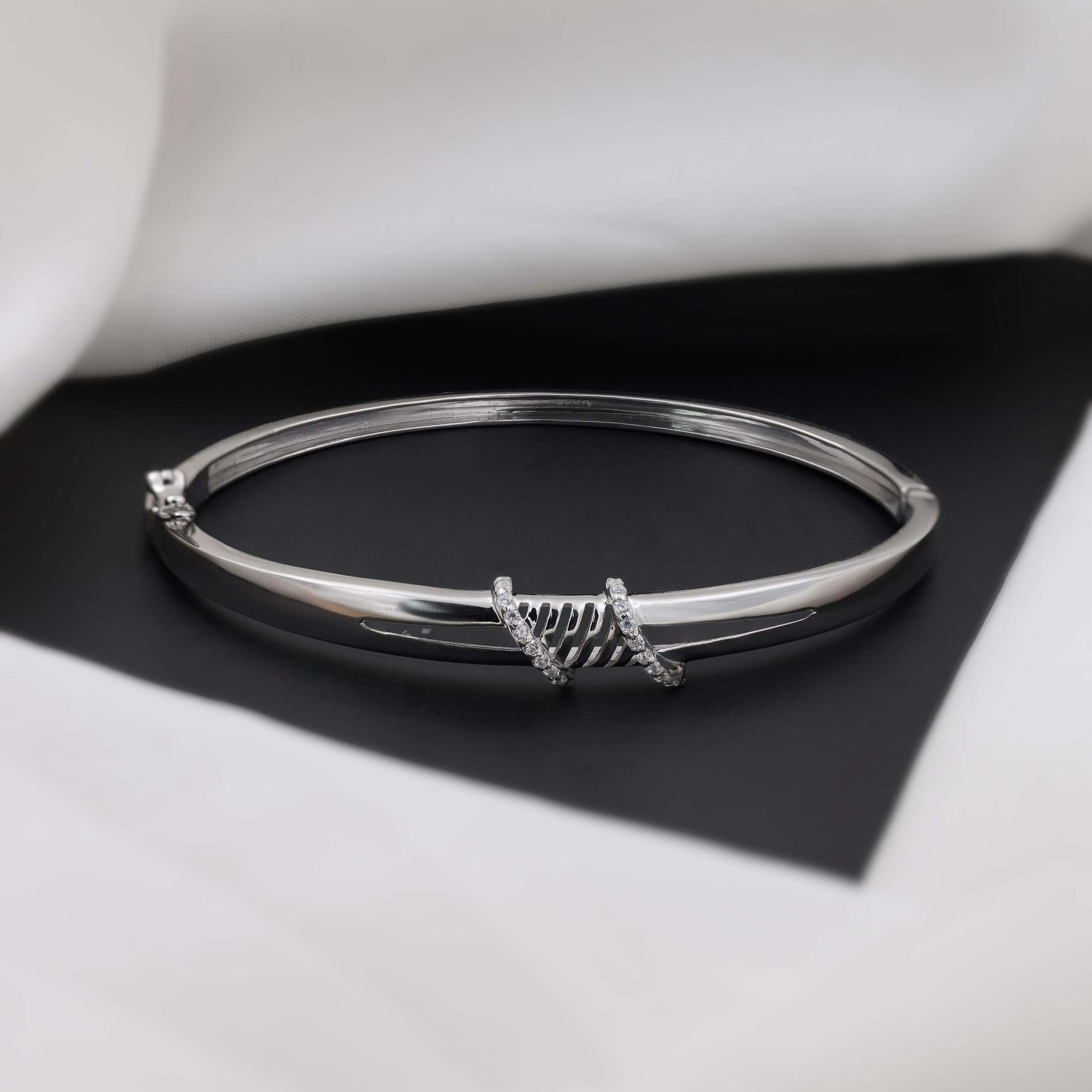 Twisted Spark CZ 925 Sterling Silver Bracelet for Women