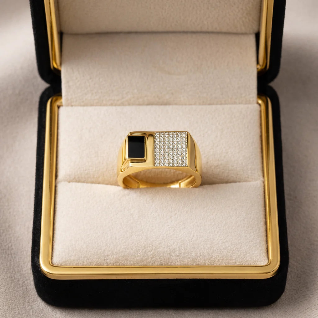 Gold Black Stone Statement Ring for Men