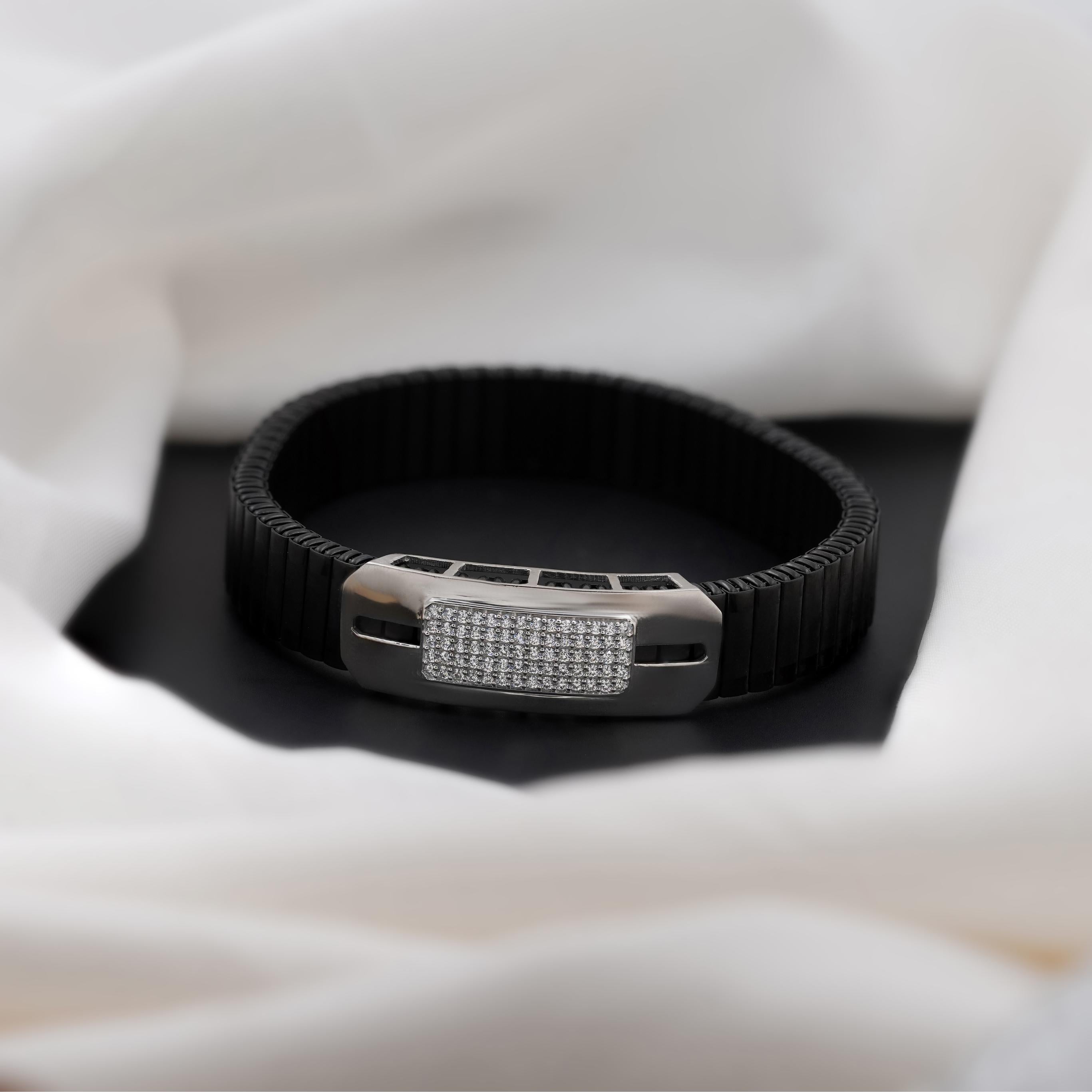 Black Majesty Diamond CZ 925 Sterling Silver Rolex Bracelet for Men