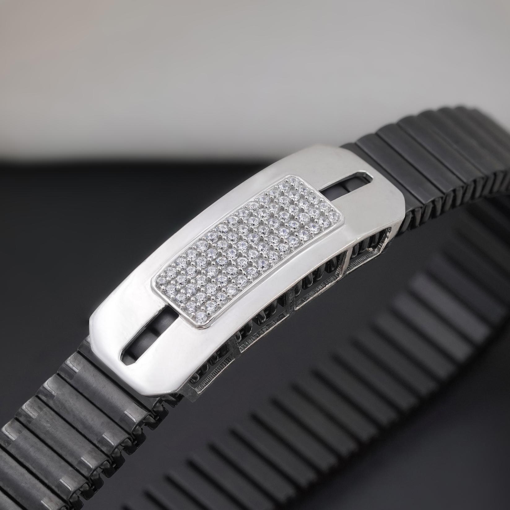 Black Majesty Diamond CZ 925 Sterling Silver Rolex Bracelet for Men