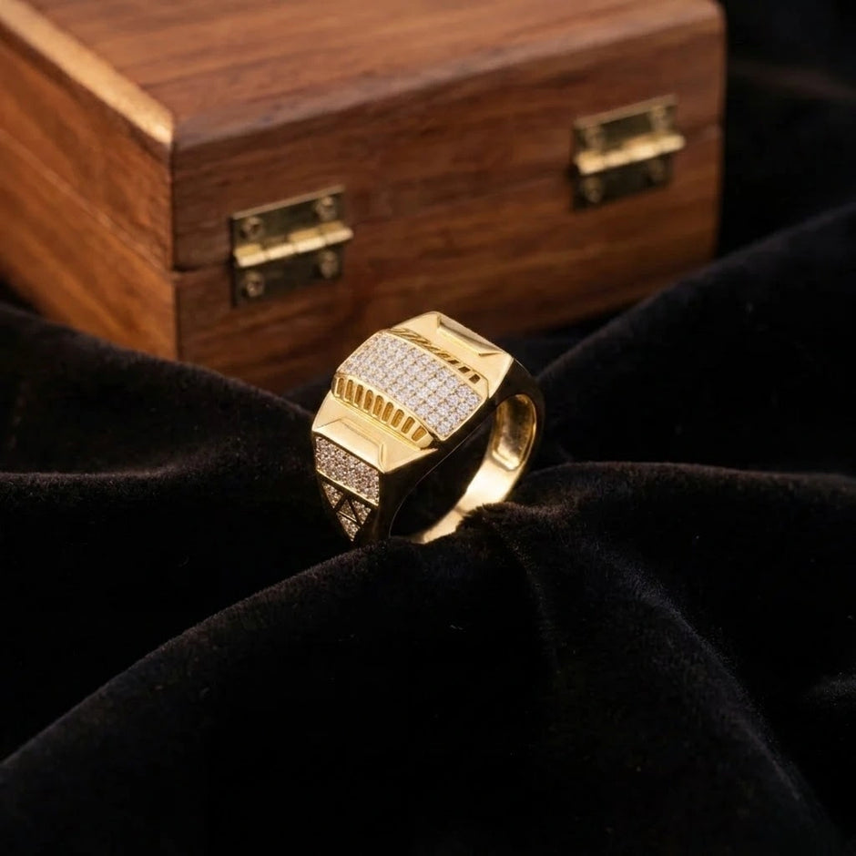 Bold Luxe Diamond CZ Gold Plated 925 Sterling Silver Ring for Men 