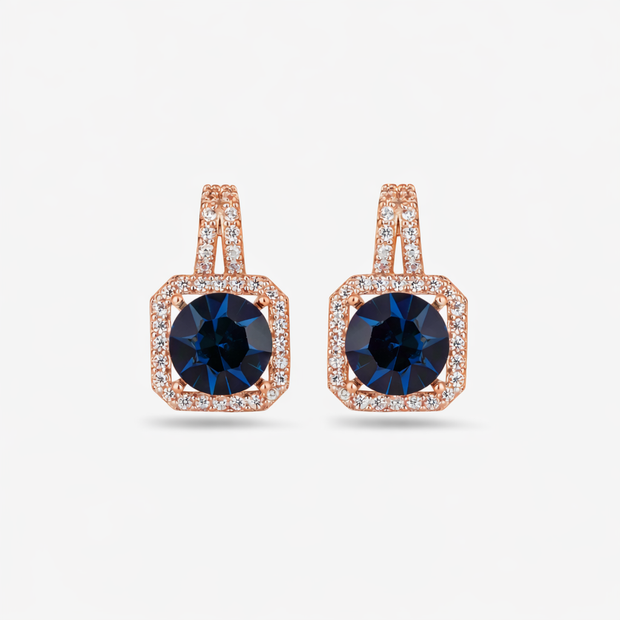 Blue Stone CZ 925 Sterling Silver Rose Gold Stud Earrings for Women