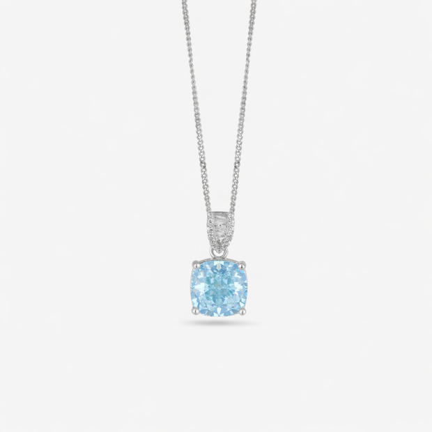 Sky Blue Diamond Aura 925 Sterling Silver Pendant Chain for Women
