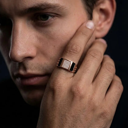 Square Design Modern Diamond 925 Sterling Silver Rose Gold Ring for men