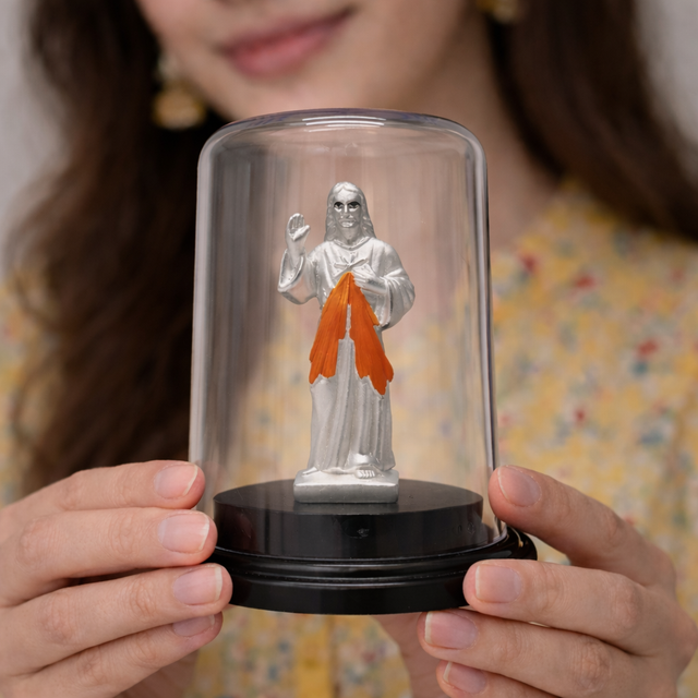 Divine Jesus Christ Silver Murti with Glass Dome