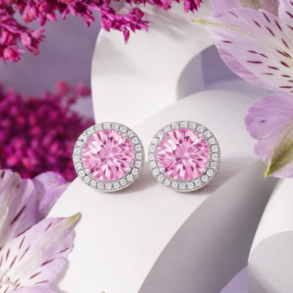 Pink Diamond Round Stud Earrings