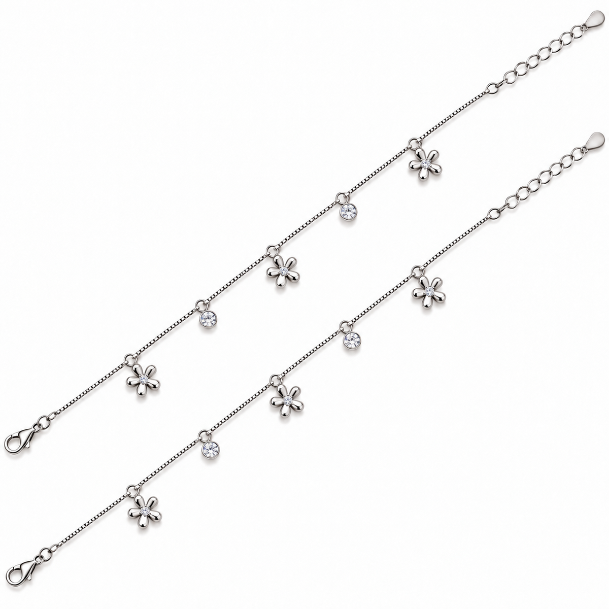 925 Silver Daisy flower Sparkle charms Anklet