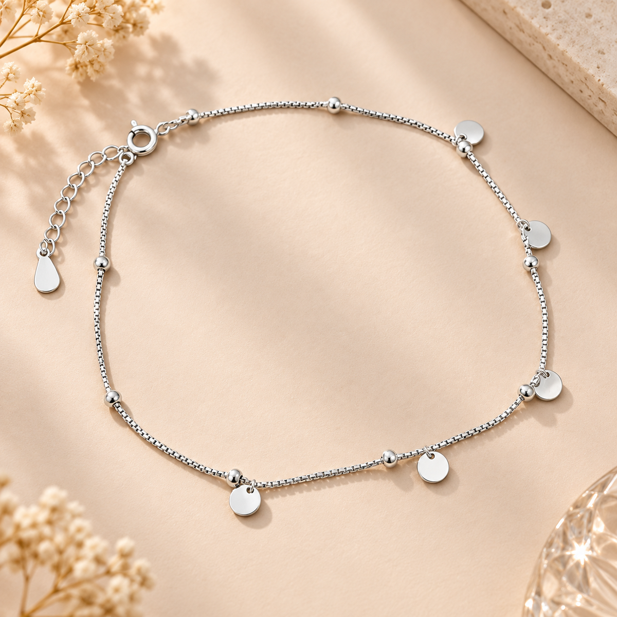 925 Silver Shimmer Coin Charm Anklet