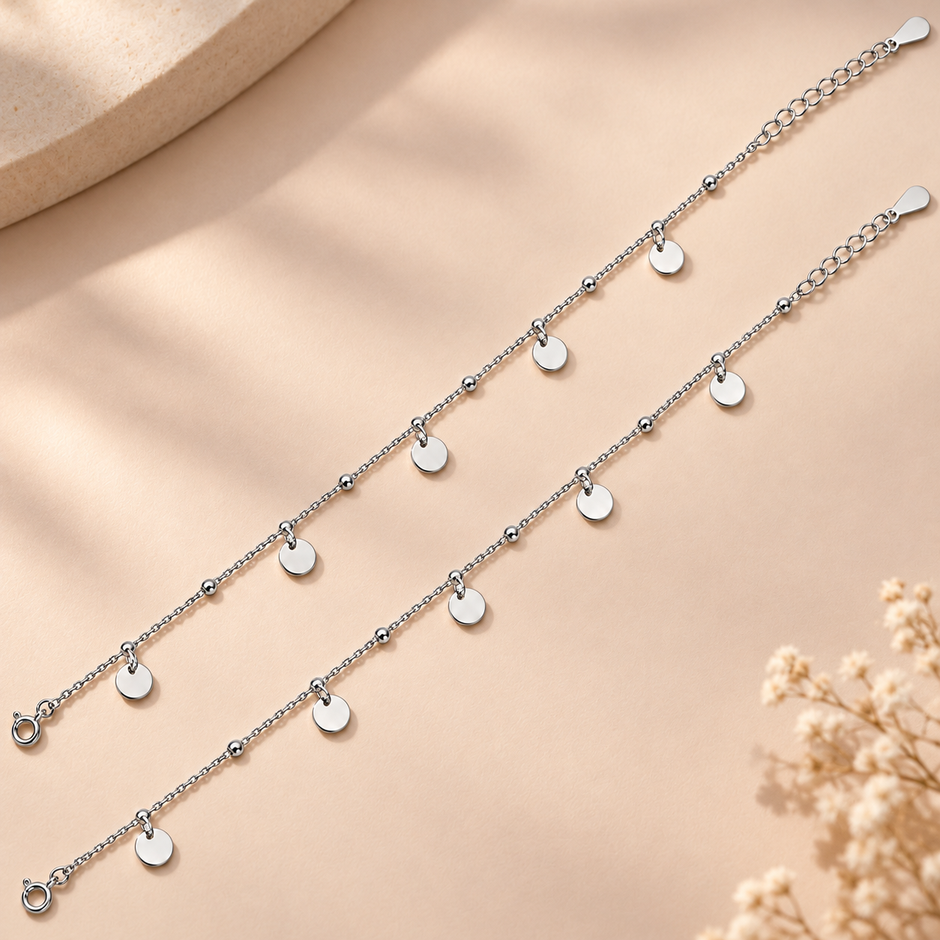 925 Silver Shimmer Coin Charm Anklet