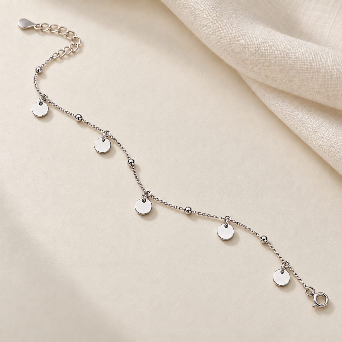 925 Silver Shimmer Coin Charm Anklet