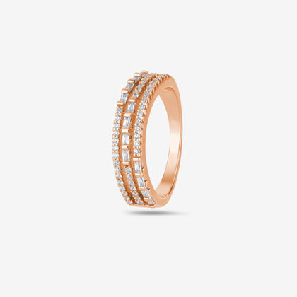 Triple Row Diamond Rose Gold Ring