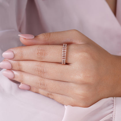 Rose Gold Diamond Band Ring on Hand