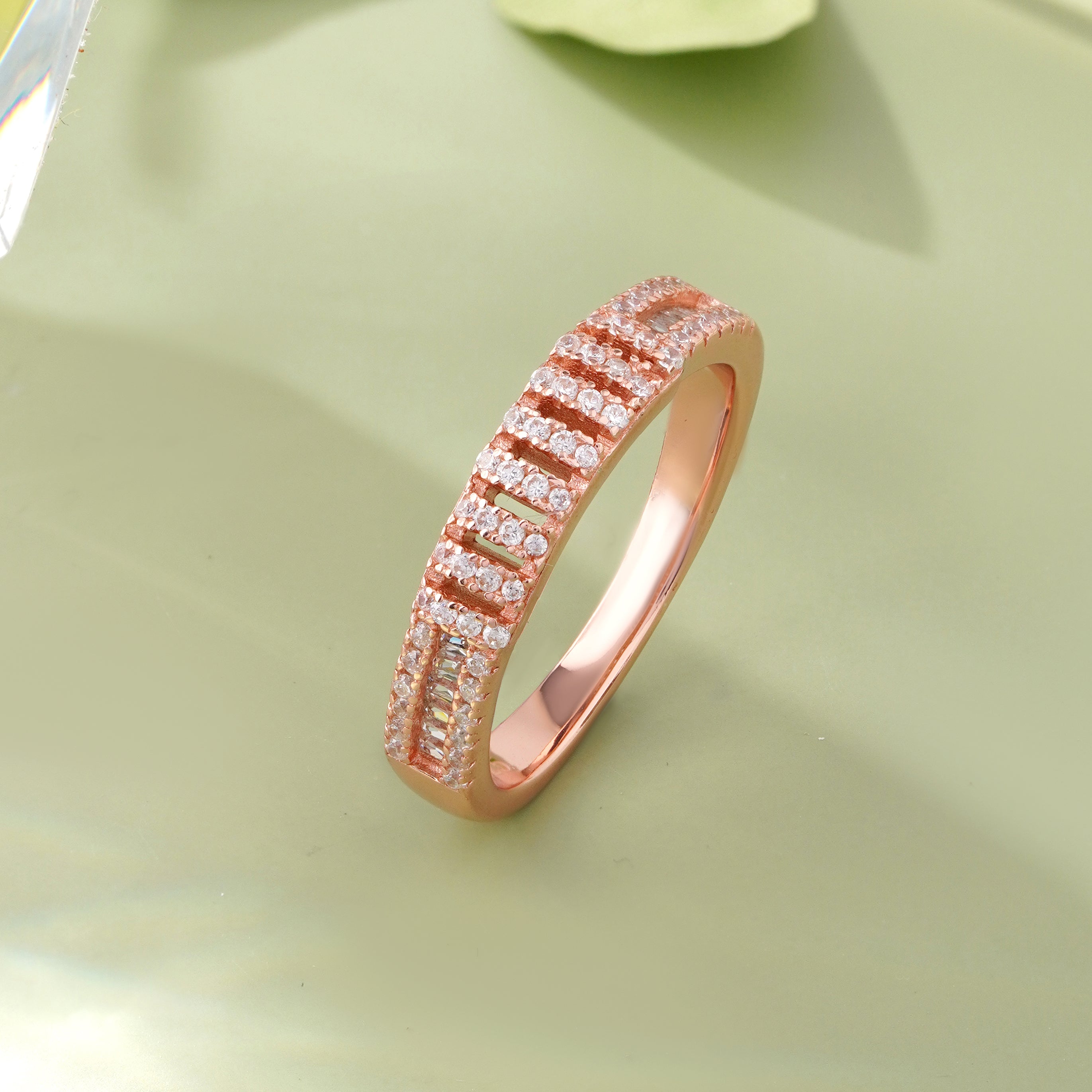 Rose Gold Diamond Band Ring on Hand