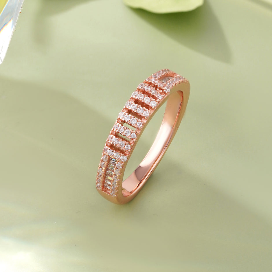 Rose Gold Diamond Band Ring on Hand
