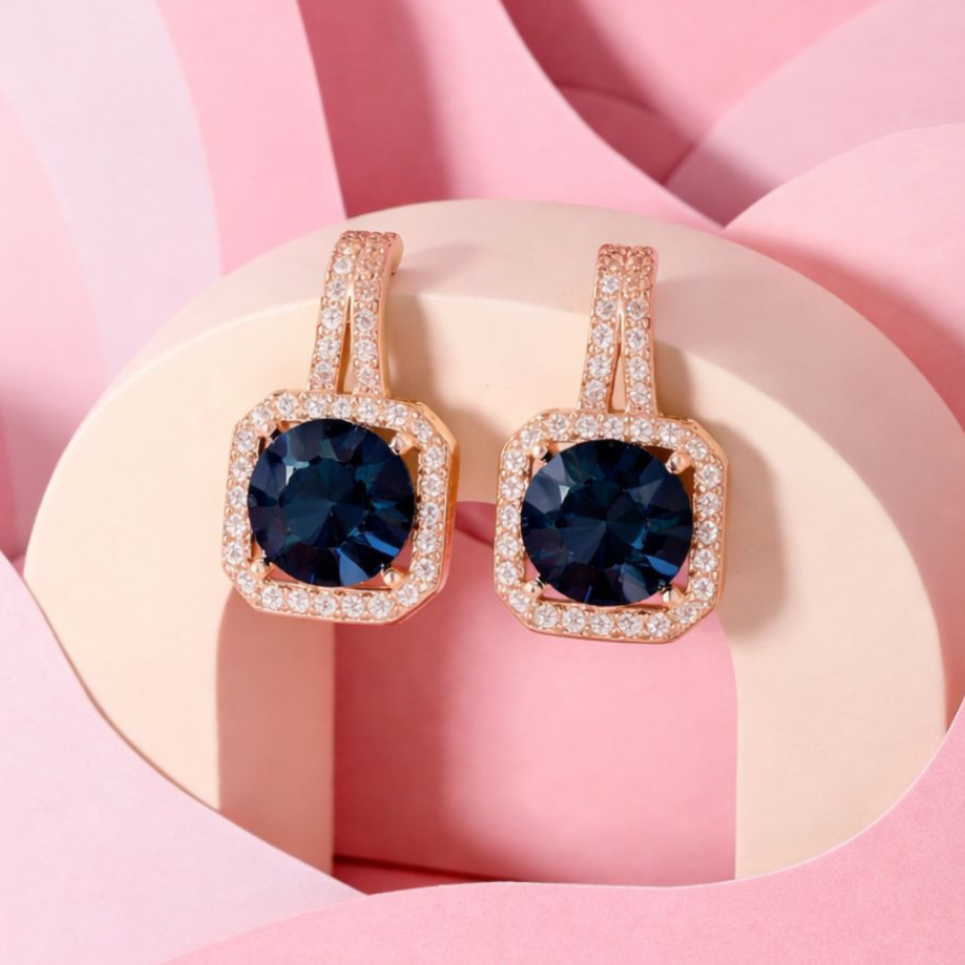 Blue stone 925 silver rose gold earrings