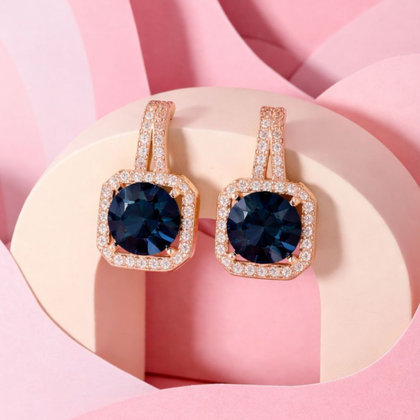 Blue stone 925 silver rose gold earrings