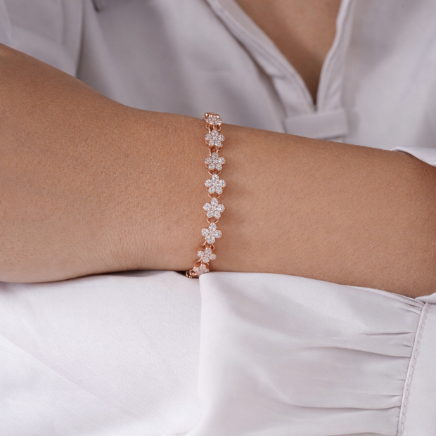 Flower Spark Diamond 925 Sterling Silver Rose Gold Bracelet for Women