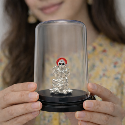 Divine Maa Lakshmi Pure Silver Murti with Glass Dome