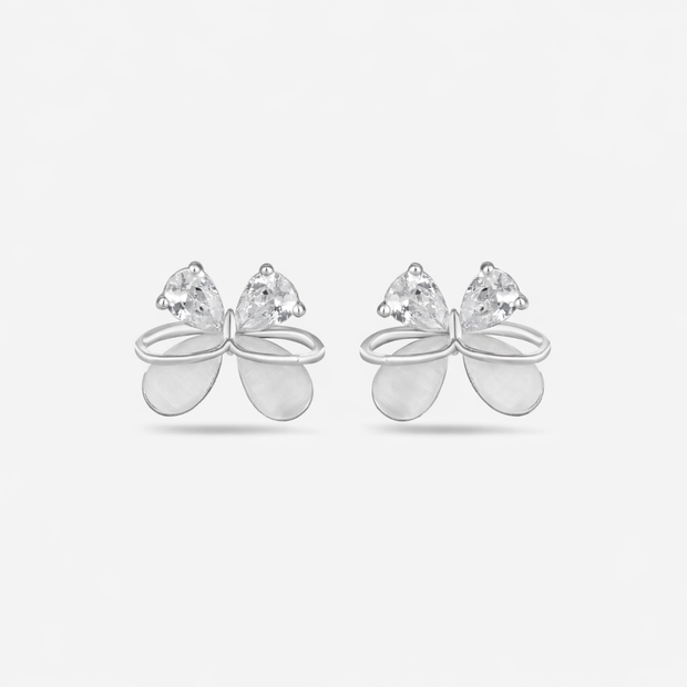 Butterfly Design White Diamond 925 Sterling Silver Earrings for Women