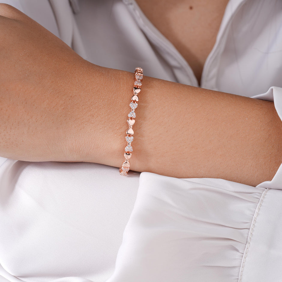 Heart Design Sparkling Diamond Adjustable Rose Gold Bracelet for Women