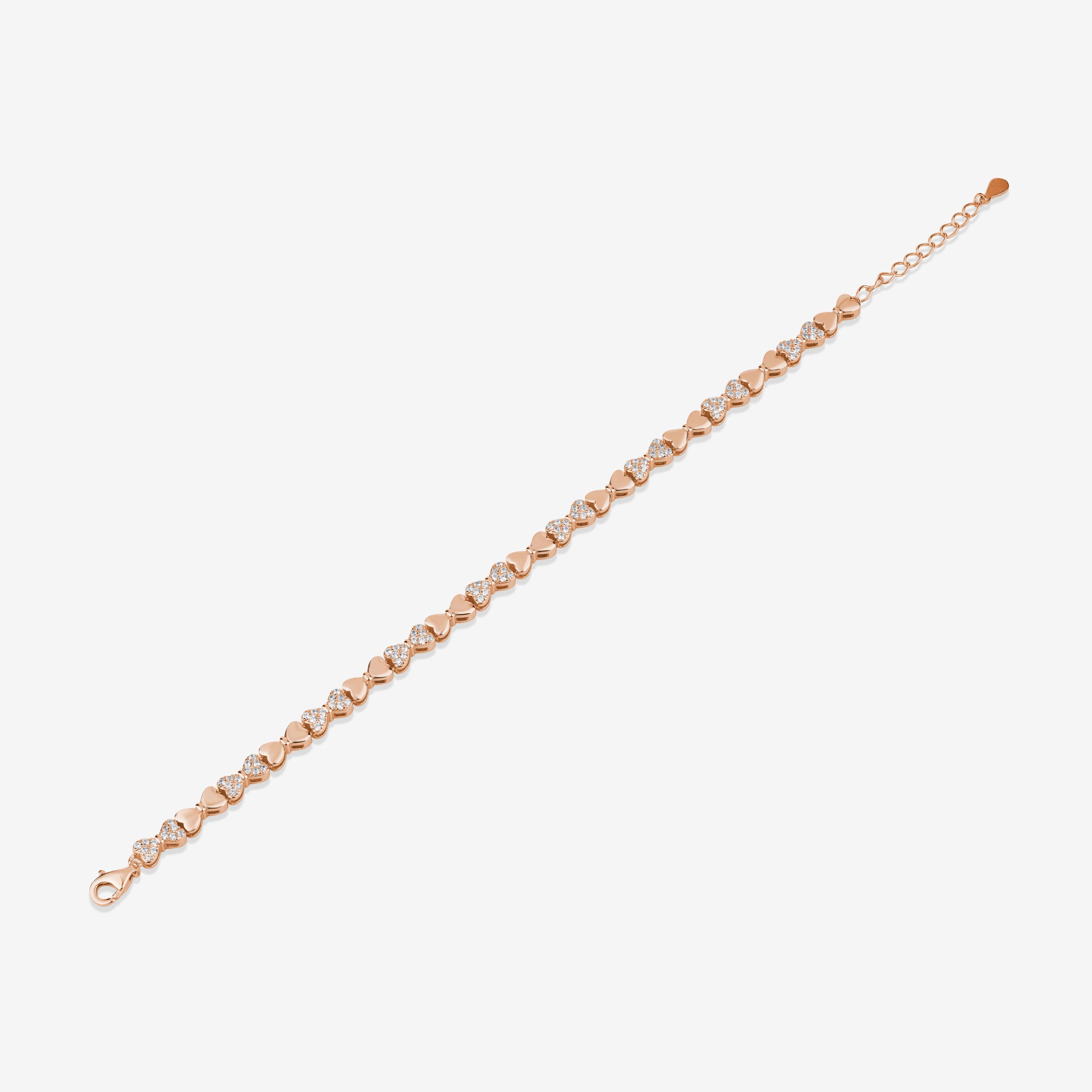 Heart Design Sparkling Diamond Adjustable Rose Gold Bracelet for Women