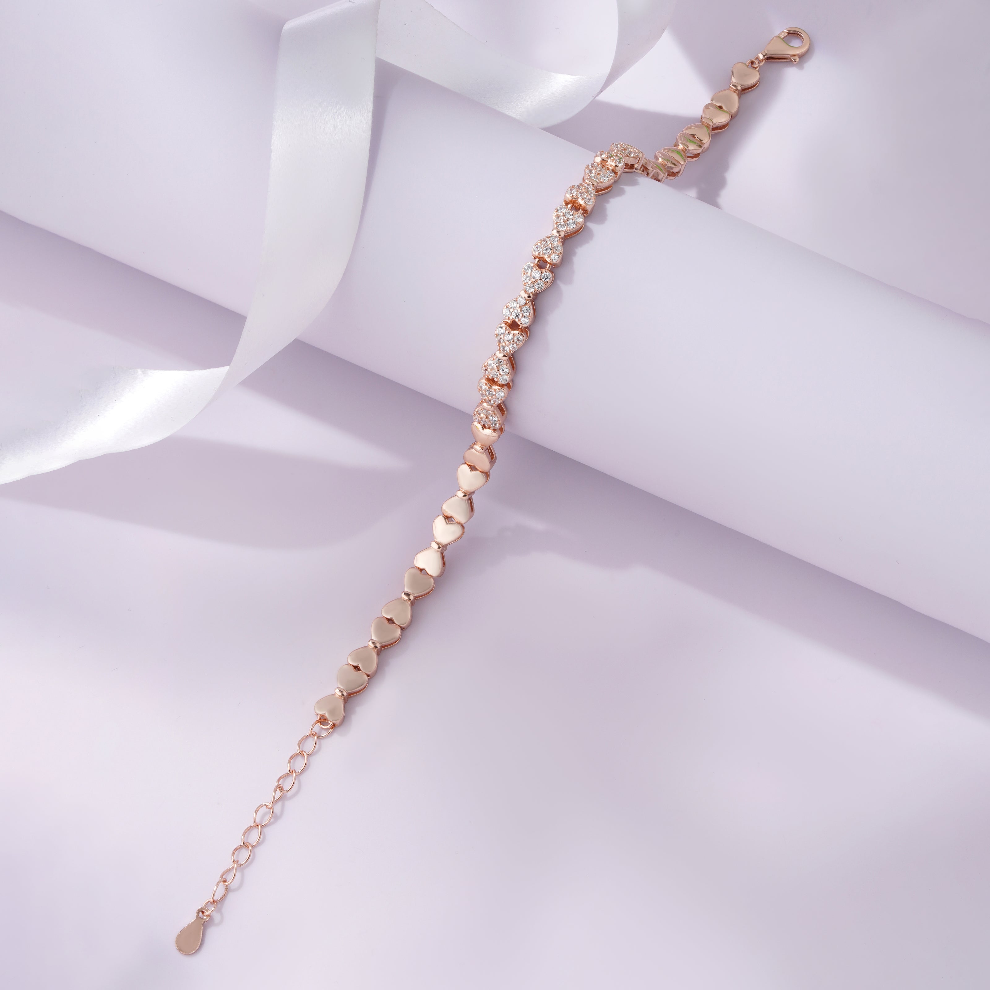 Heart Design Sparkling Diamond Adjustable Rose Gold Bracelet for Women