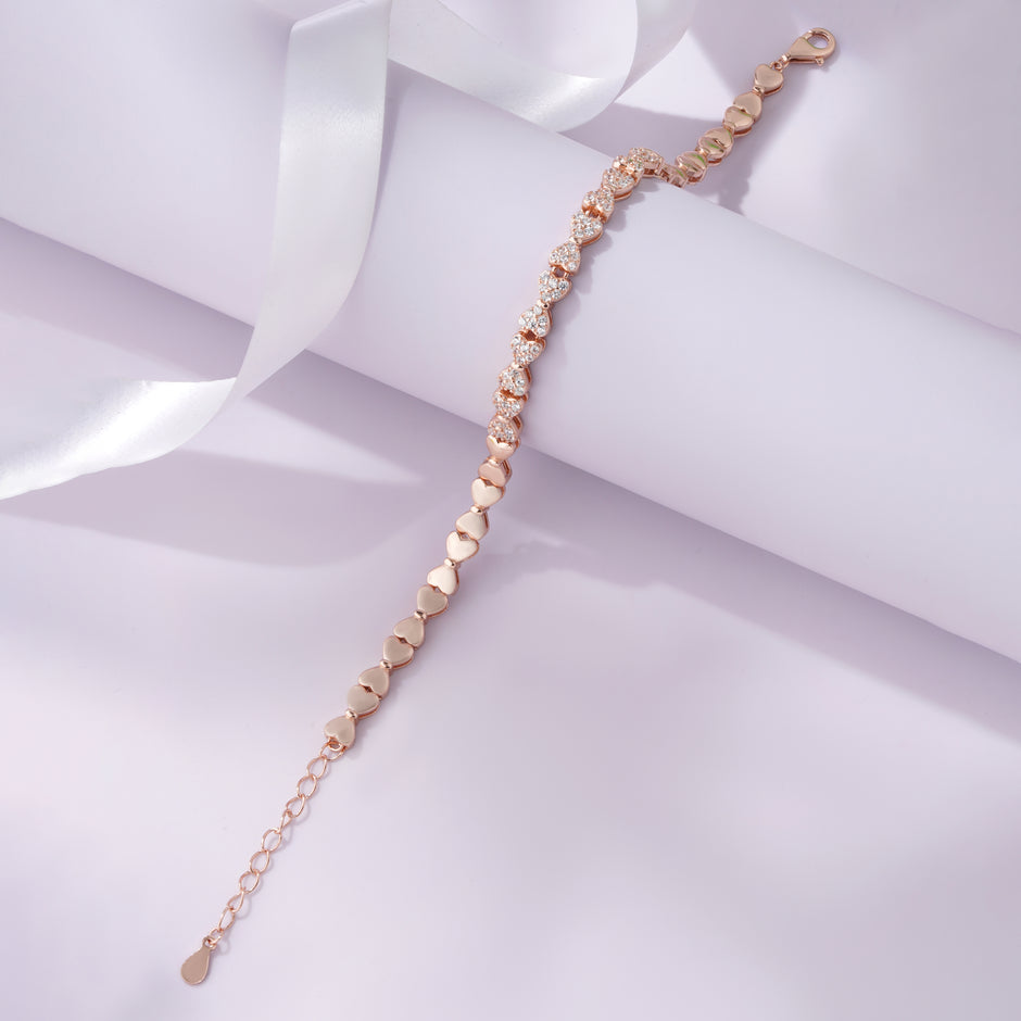 Heart Design Sparkling Diamond Adjustable Rose Gold Bracelet for Women