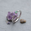 925 Sterling Silver Ring with Purple Princess-Cut CZ and Green Pear-Cut CZ Stones.