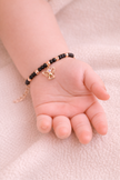 Angel Charm Black Bead 925 Sterling Silver Rose Gold Kid's Bracelet