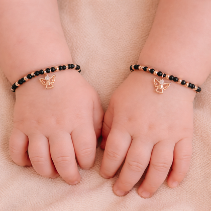 Angel Charm Black Bead 925 Sterling Silver Rose Gold Kid's Bracelet