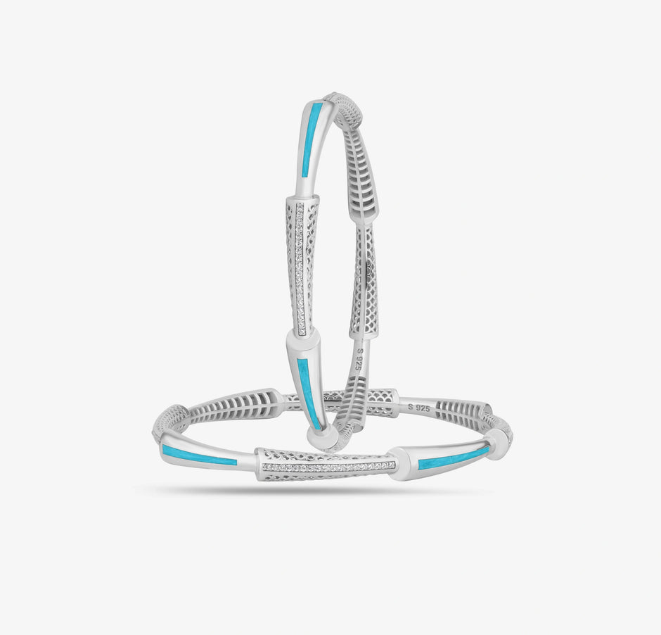 Aqua Radiance Diamond-Infused 925 Sterling Silver Bangle for Women