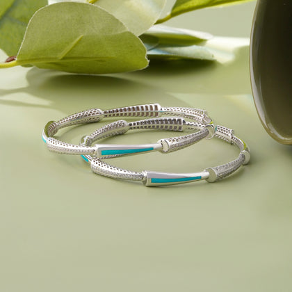 Aqua Radiance Diamond-Infused 925 Sterling Silver Bangle for Women