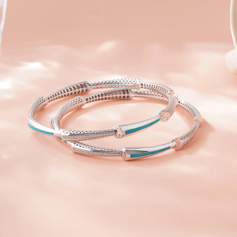 Aqua Radiance Diamond-Infused 925 Sterling Silver Bangle for Women