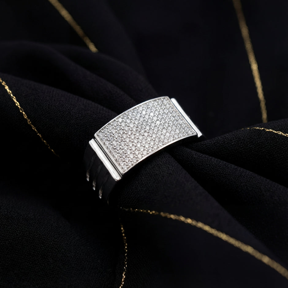 Silver Square CZ 925 Sterling Silver Ring for Men
