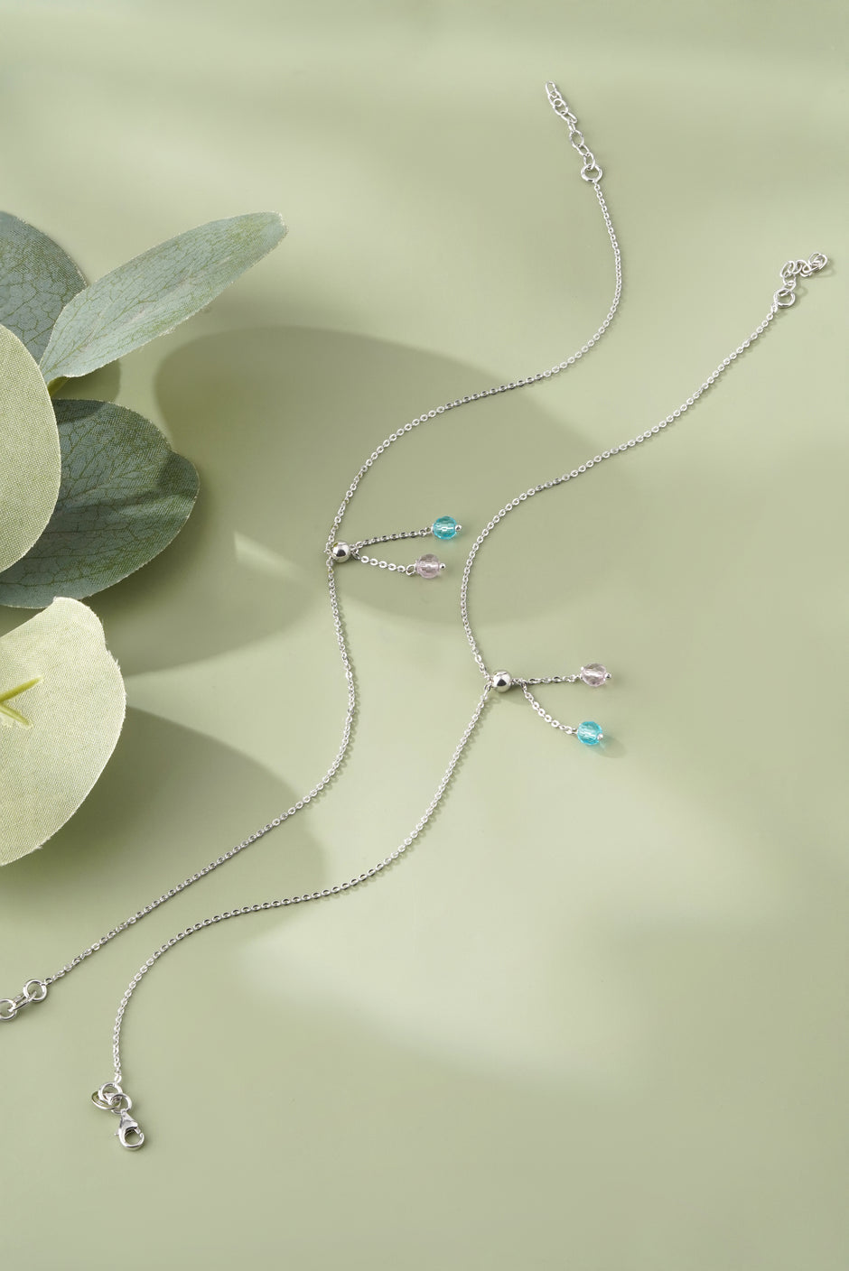 Crystal Drop Charm Silver Anklets for Women