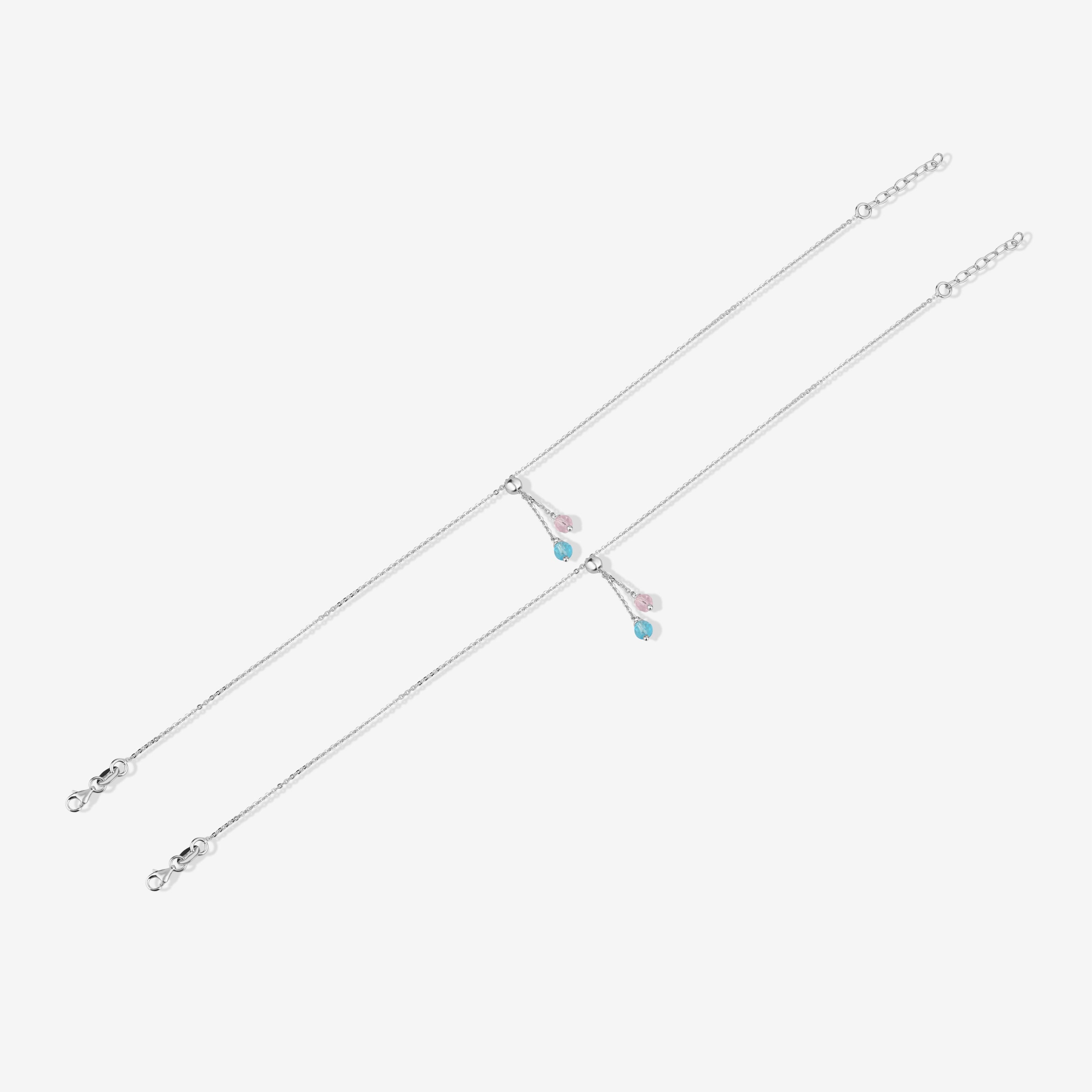 Crystal Drop Charm Silver Anklets for Women