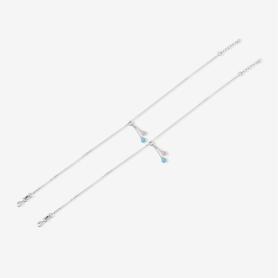 Crystal Drop Charm Silver Anklets for Women